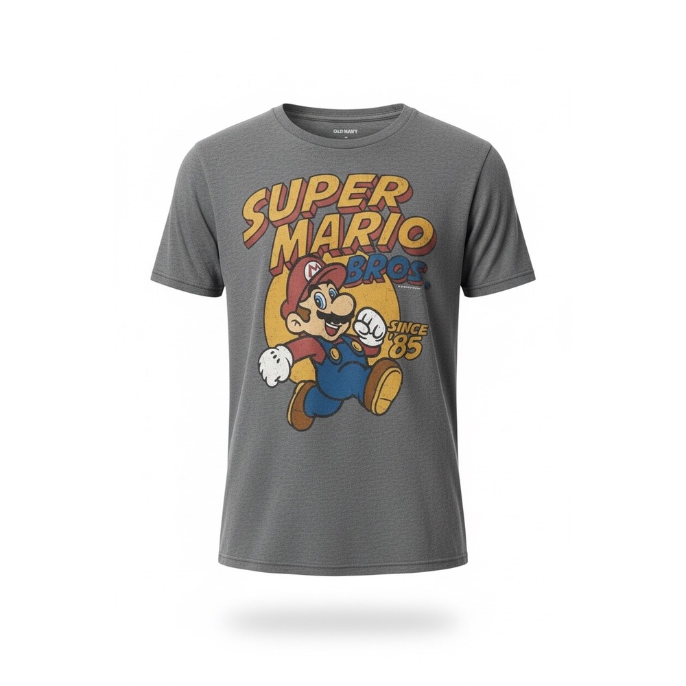 Old Navy Super Mario Bros Graphic Tee Mens XS Gray Heathered‎ Nintendo Since 85